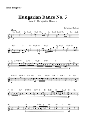 Hungarian Dance No. 5 by Brahms for Tenor Sax Solo with Chords