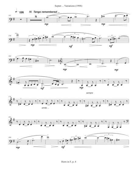 Septet, opus 77 ... Variations on a Shaker Tune (1998) Horn in F part