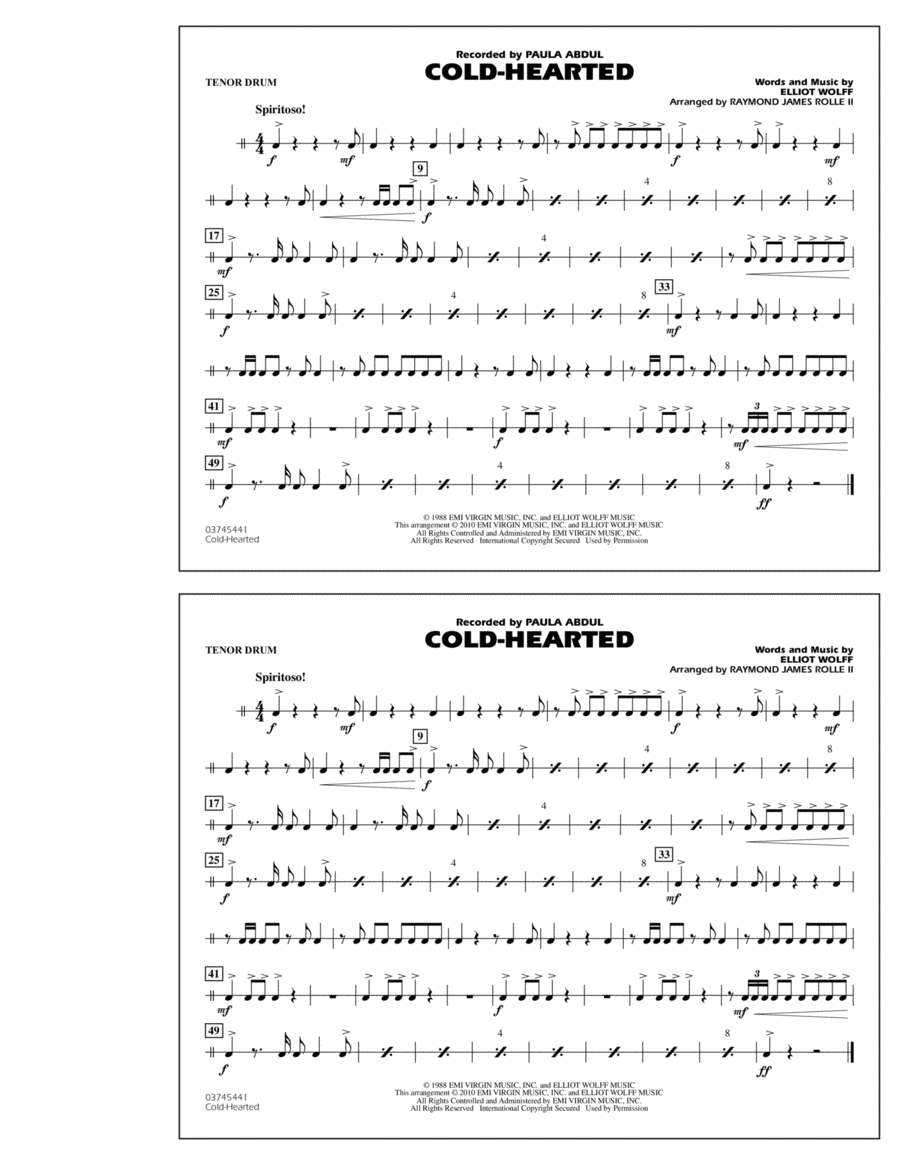 Cold-Hearted (Featured in Drumline Live) - Tenor Drum Percussion scores gallery preview page 1