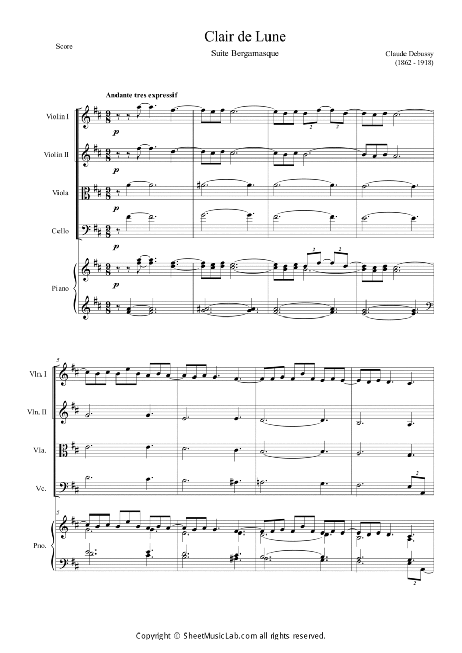 Clair de Lune in D Piano Quintet scores gallery preview page 1
