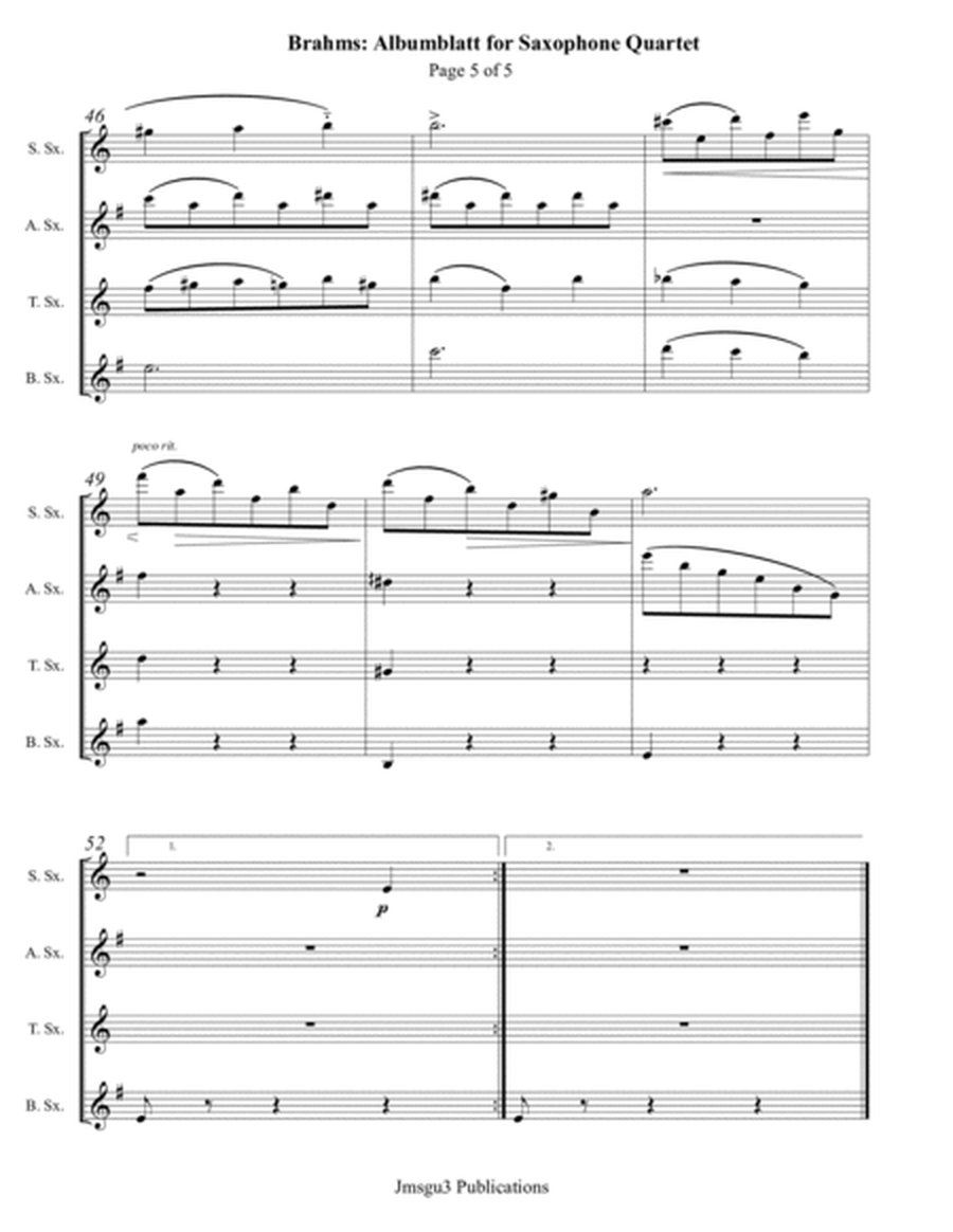 Brahms: Albumblatt for Saxophone Quartet image number null