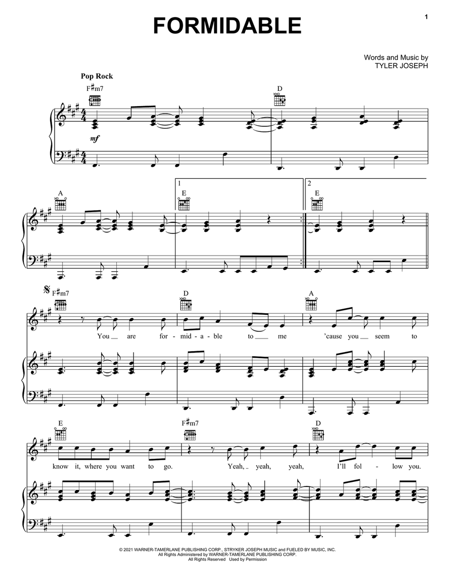 Formidable Piano, Vocal, Guitar scores gallery preview page 1