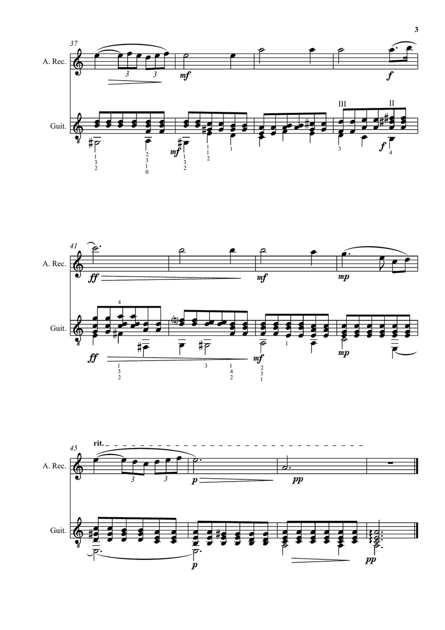 Fauré: Après un rêve (After a dream) arranged for alto recorder and guitar Alto Recorder scores gallery preview page 3