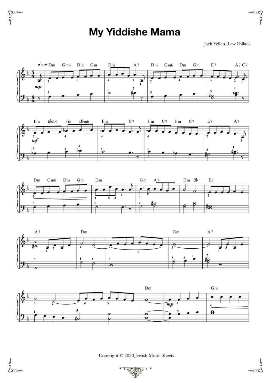 My Yiddishe Mame. Easy piano tutorial. Easy Piano scores gallery preview page 2
