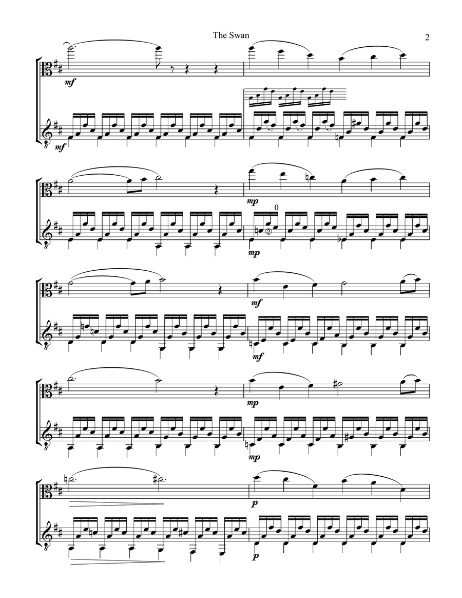 The Swan / Le Cygne for viola and guitar (D major) String Duet scores gallery preview page 3