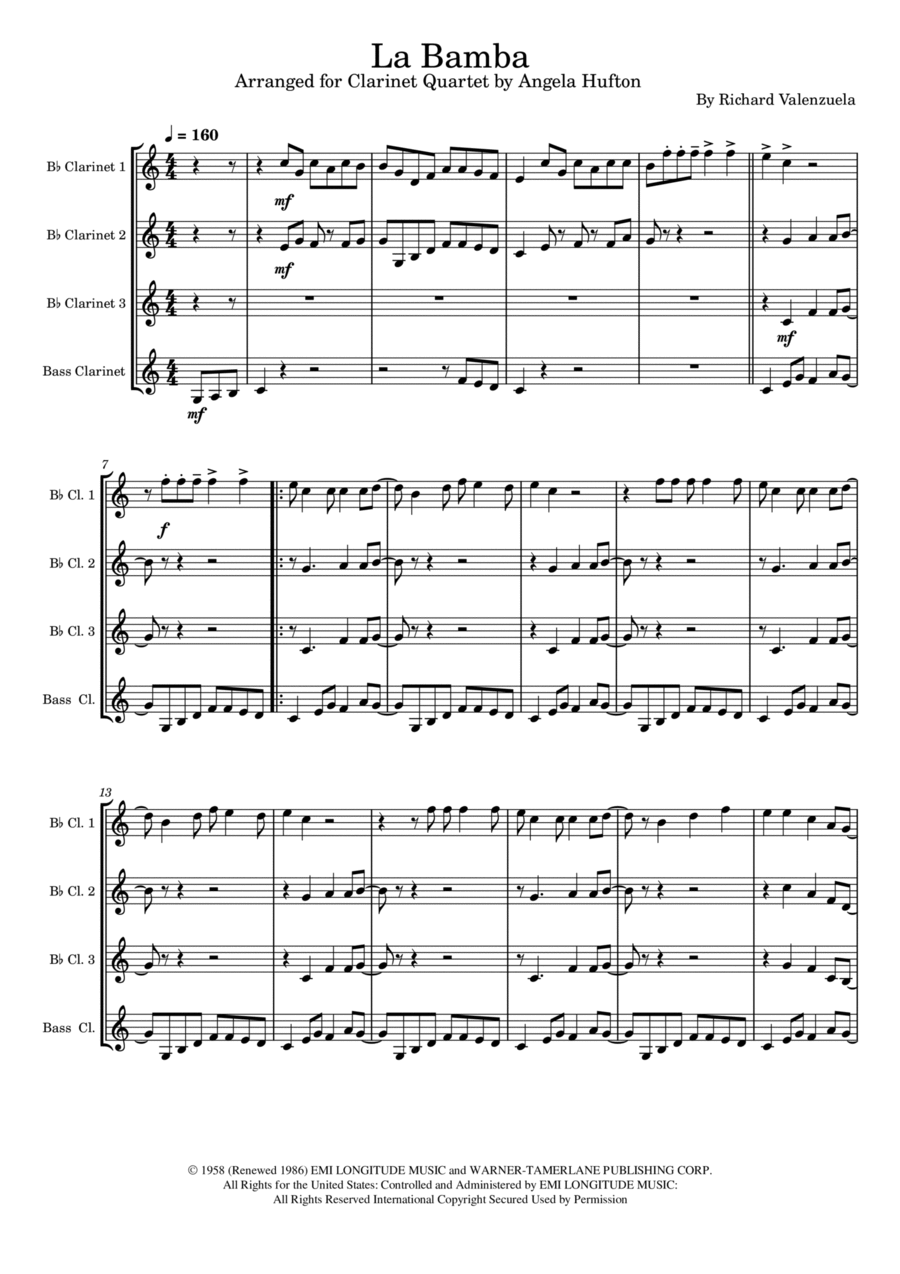 La Bamba Clarinet Quartet scores gallery preview page 1