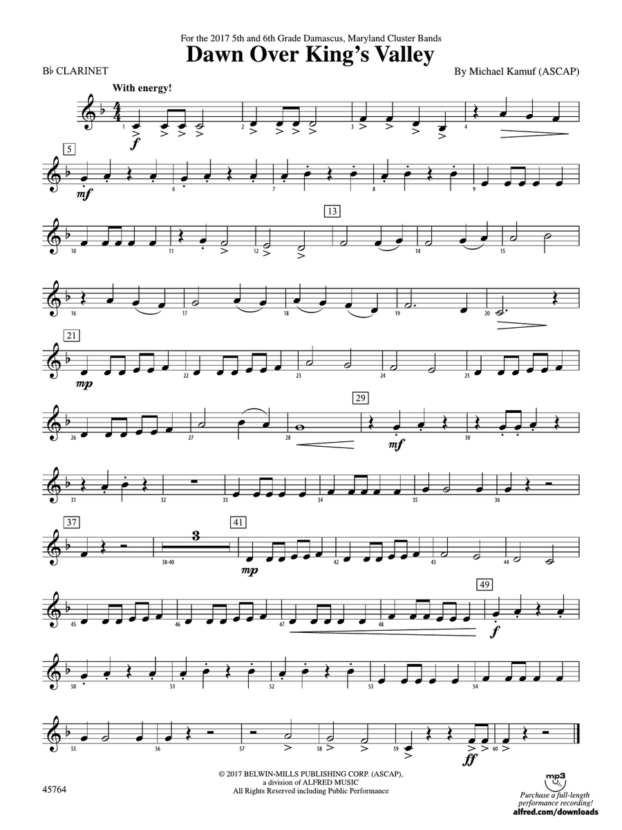 Dawn Over King's Valley: 1st B-flat Clarinet