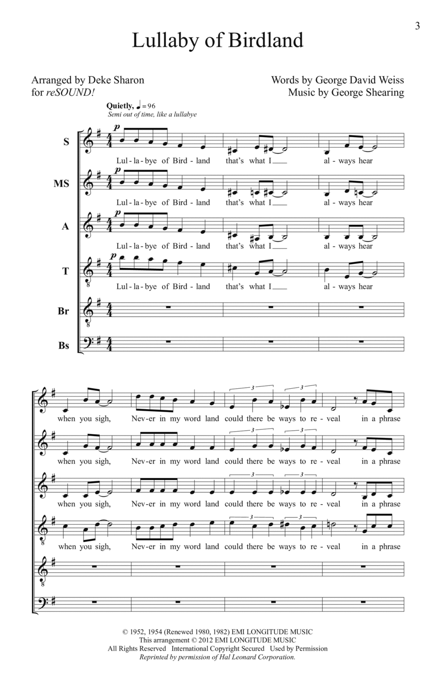 Lullaby Of Birdland 4-Part scores gallery preview page 1
