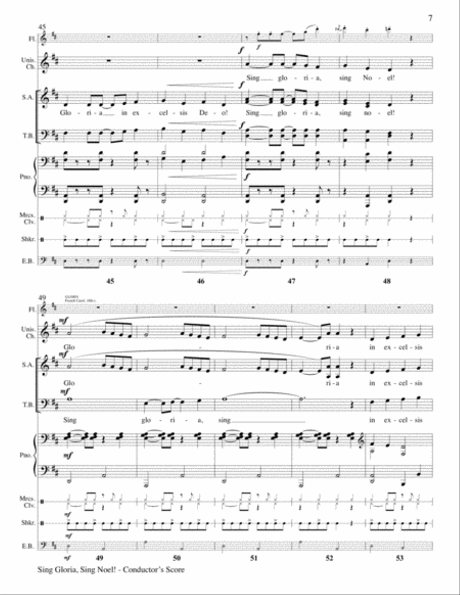 Sing Gloria, Sing Noel!-Raney-Conductor's Score, Flute, & Percussion-Digital Ver Unison Choir scores gallery preview page 7