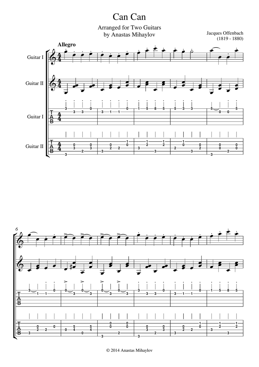 Can Can (Guitar duo) plus tabs Classical Guitar scores gallery preview page 2