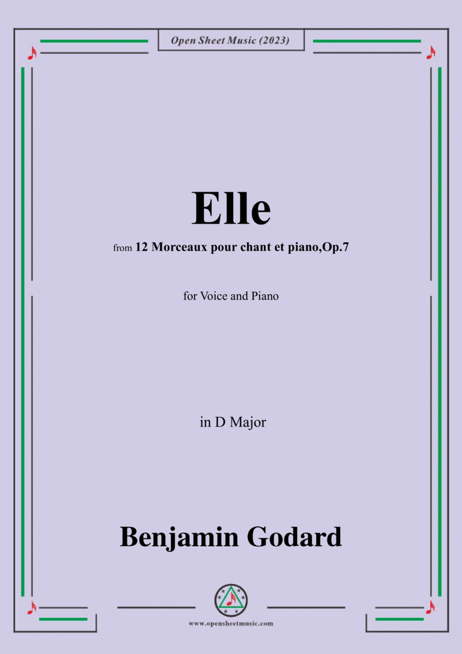 B. Godard-Elle,Op.7 No.10,from '12 Morceaux pour chant et piano,Op.7',in D Major Voice scores gallery preview page 1