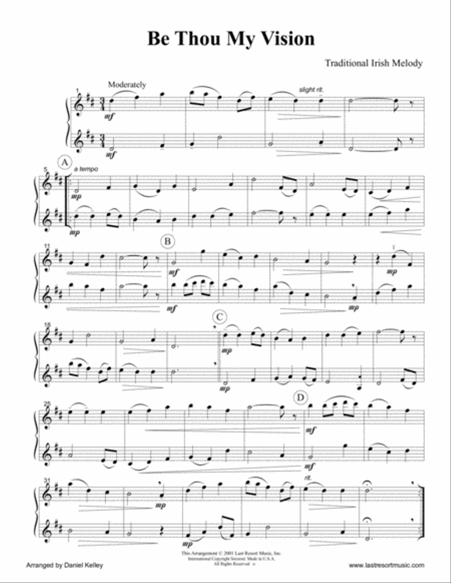 Be Thou My Vision for Flute or Oboe or Violin & Flute or Oboe or Violin Duet - Music for Two Small Ensemble scores gallery preview page 2