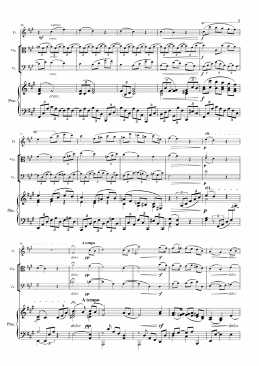 Brahms - Intermezzo Op.118 No.2 - Flute, Viola, Cello & Piano Flute scores gallery preview page 5