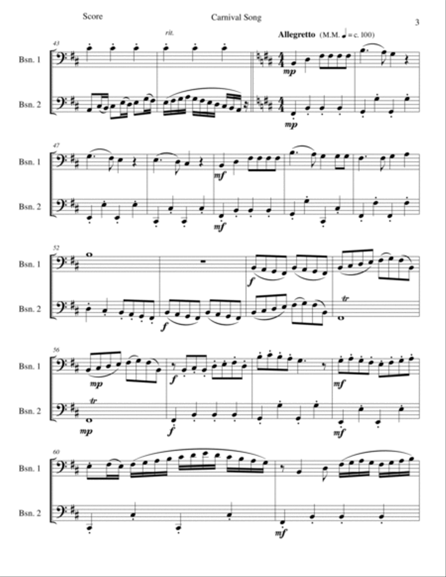 Carnival Song (We are going to the Carnival) for 2 bassoons Bassoon Solo scores gallery preview page 3