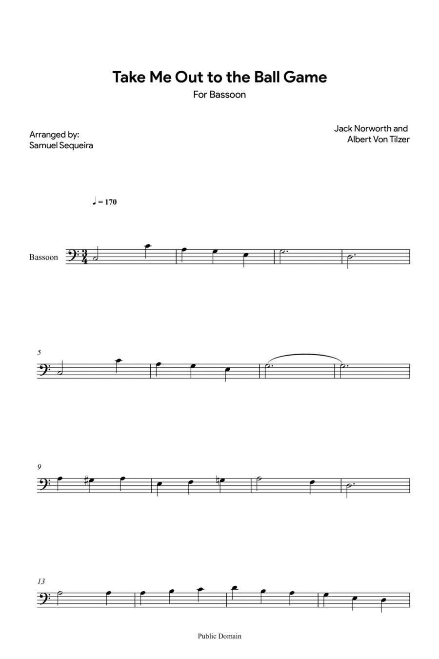 Take me out to the Ball Game - for Bassoon Bassoon Solo scores gallery preview page 1