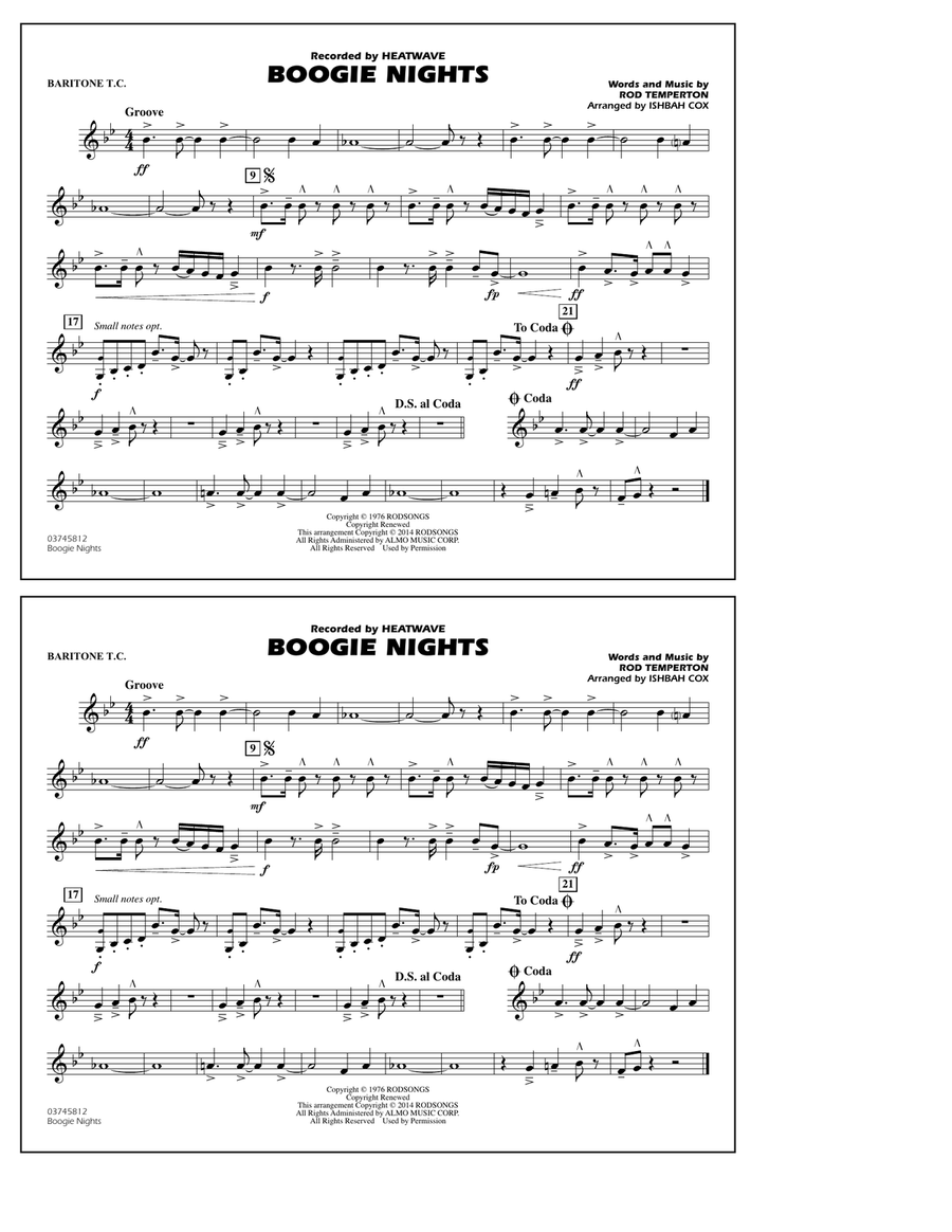 Boogie Nights - Baritone T.C. Marching Band scores gallery preview page 1