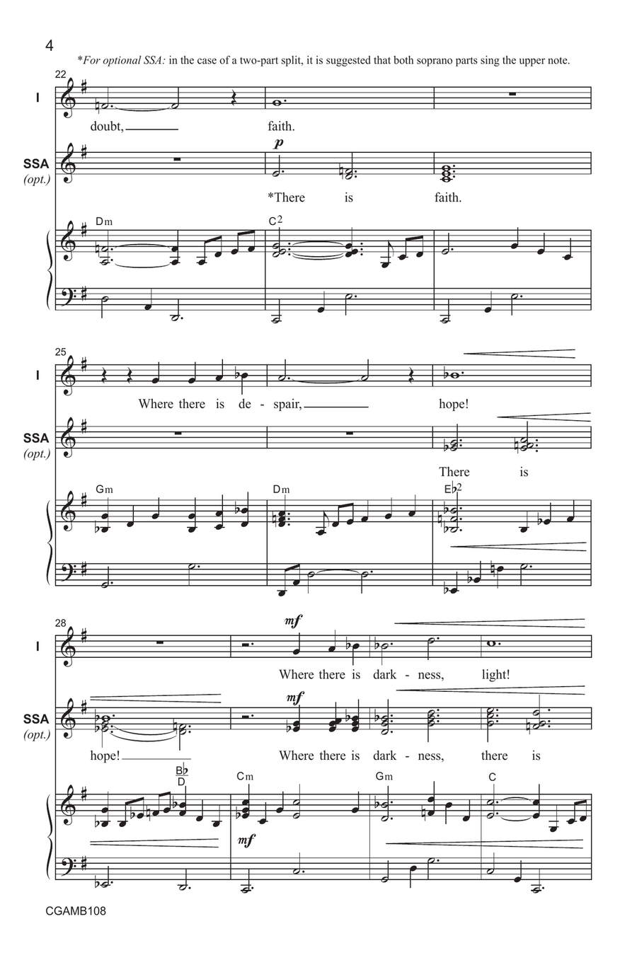 Lord, Make Me an Instrument of Your Peace - Unison with opt. SSA SSA scores gallery preview page 4