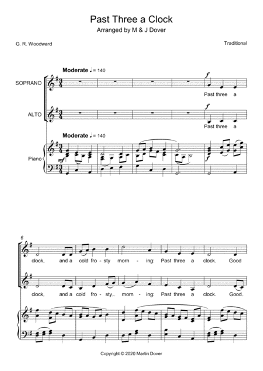 Past Three a Clock (Past Three O'Clock) - Two part Choir - SA - Upper Voices SA scores gallery preview page 1