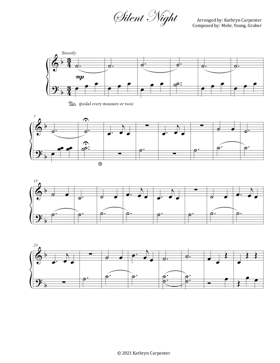 Silent Night (Easy Piano, Level 1 or 2) Easy Piano scores gallery preview page 1