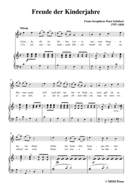 Schubert-Freude der Kinderjahre,in C Major,for Voice&Piano image number null