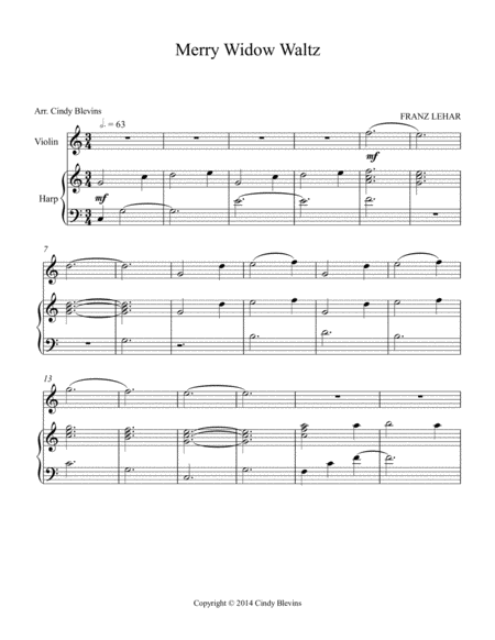 Merry Widow Waltz, arranged for Harp and Violin image number null