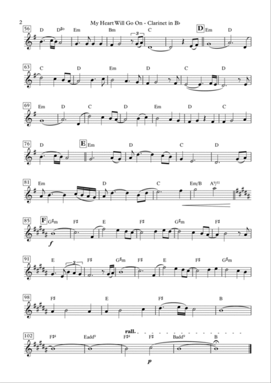 My Heart Will Go On (love Theme From 'titanic') Clarinet Solo scores gallery preview page 2