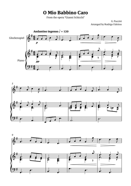O Mio Babbino Caro - for glockenspiel solo (with piano accompaniment) image number null