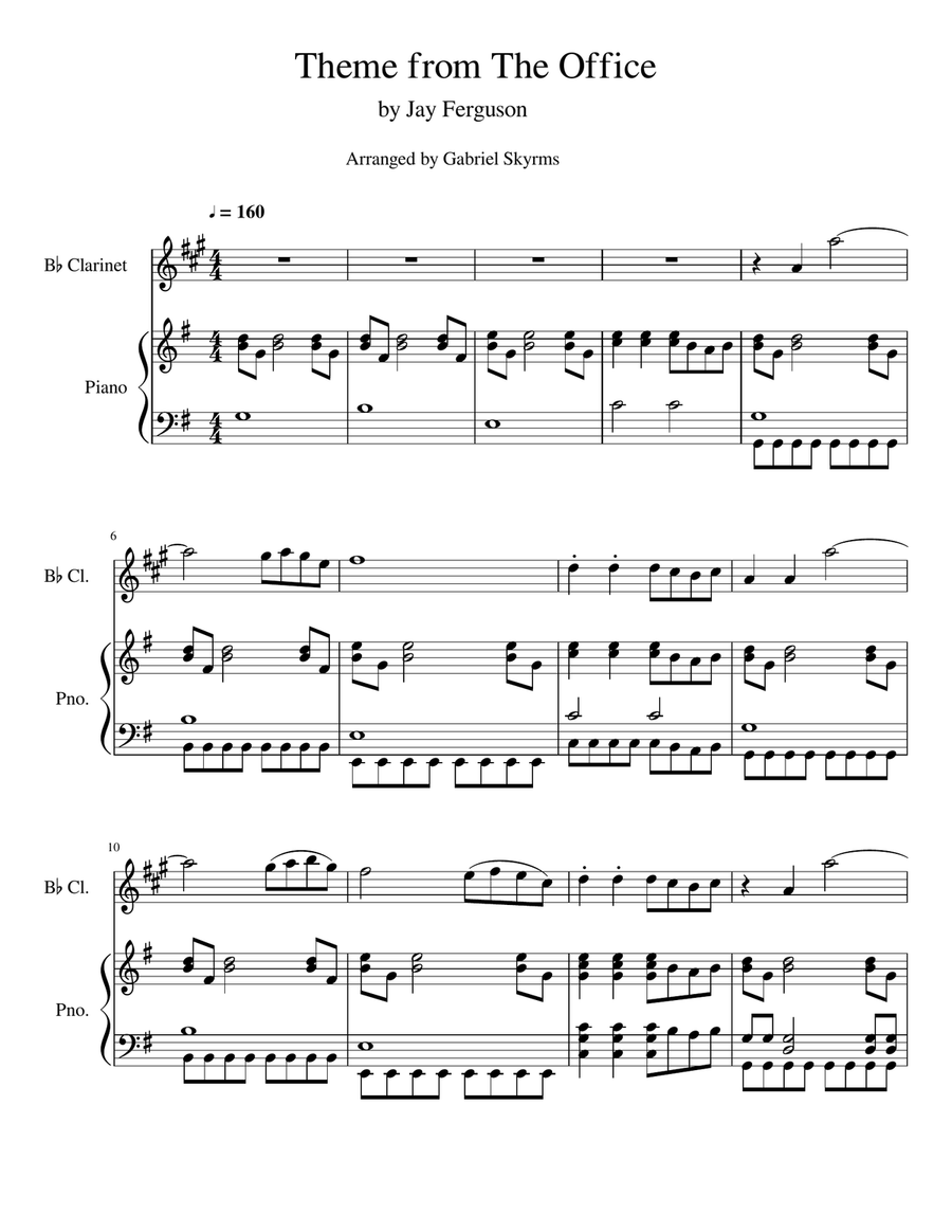 The Office - Theme Clarinet Solo scores gallery preview page 1