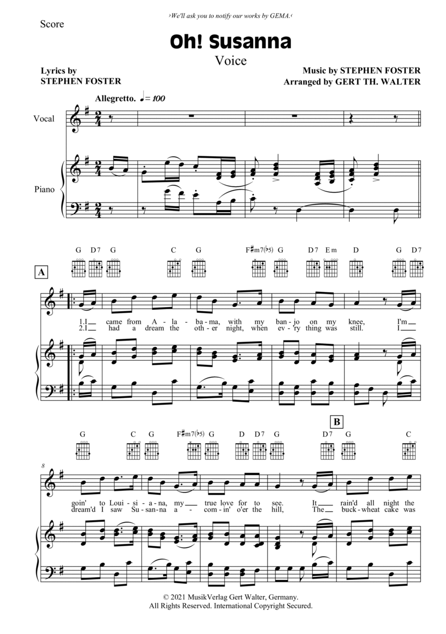 Oh! Susanna Oh! Susanna Voice scores gallery preview page 1