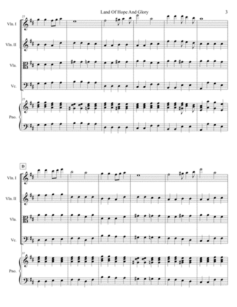 "Land of Hope and Glory" arr. for piano and string quartet (score and parts)