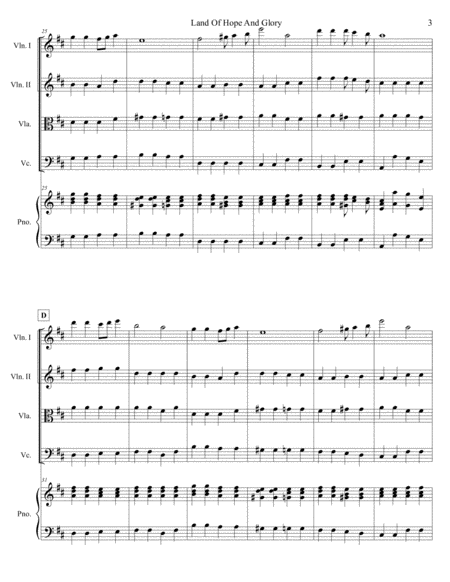"Land of Hope and Glory" arr. for piano and string quartet (score and parts)