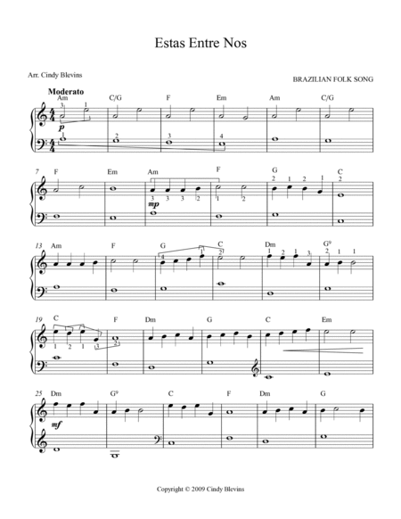 Estas Entre Nos, for Easy Harp (Lap Harp Friendly) by Brazilian Folk Song Lap Harp - Digital Sheet Music