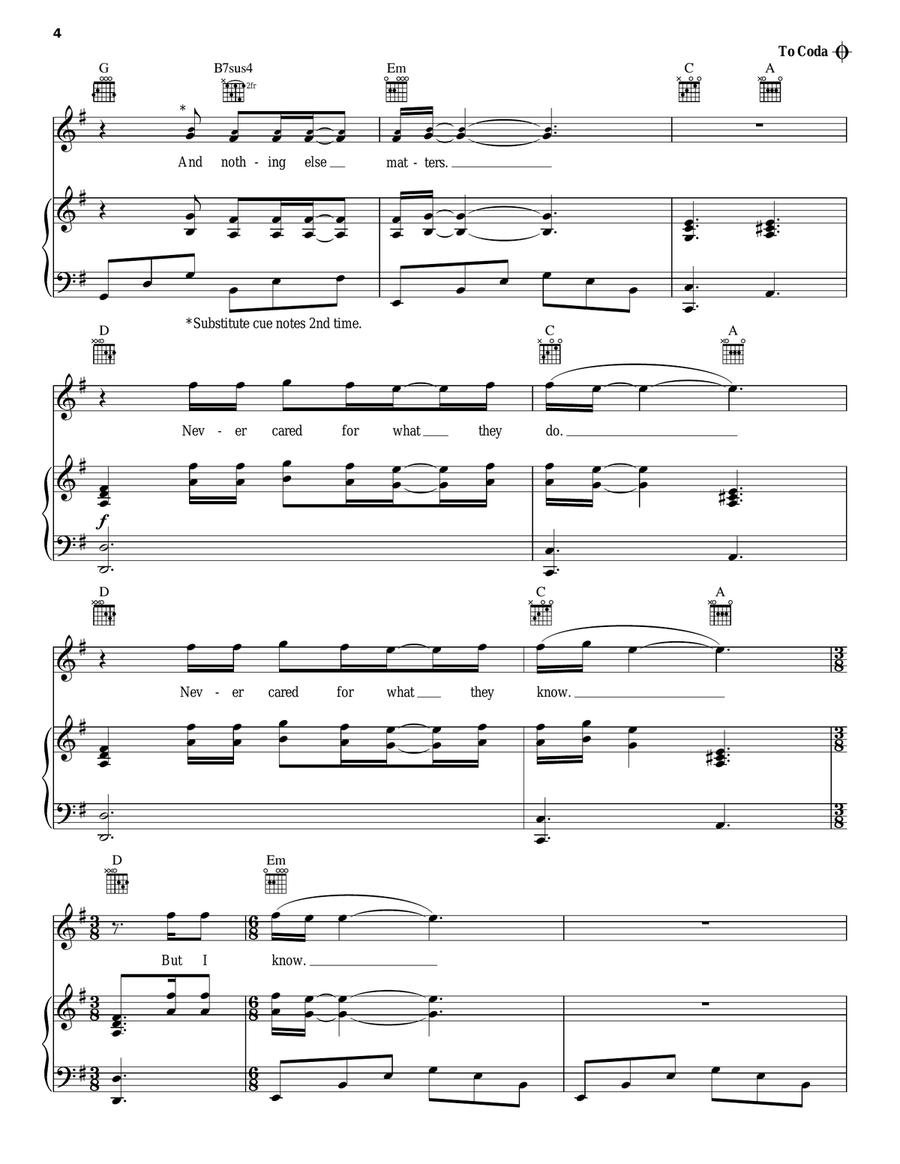 Nothing Else Matters Piano, Vocal, Guitar scores gallery preview page 4