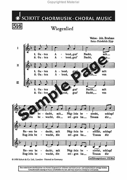 Brahms Wiegenlied Score