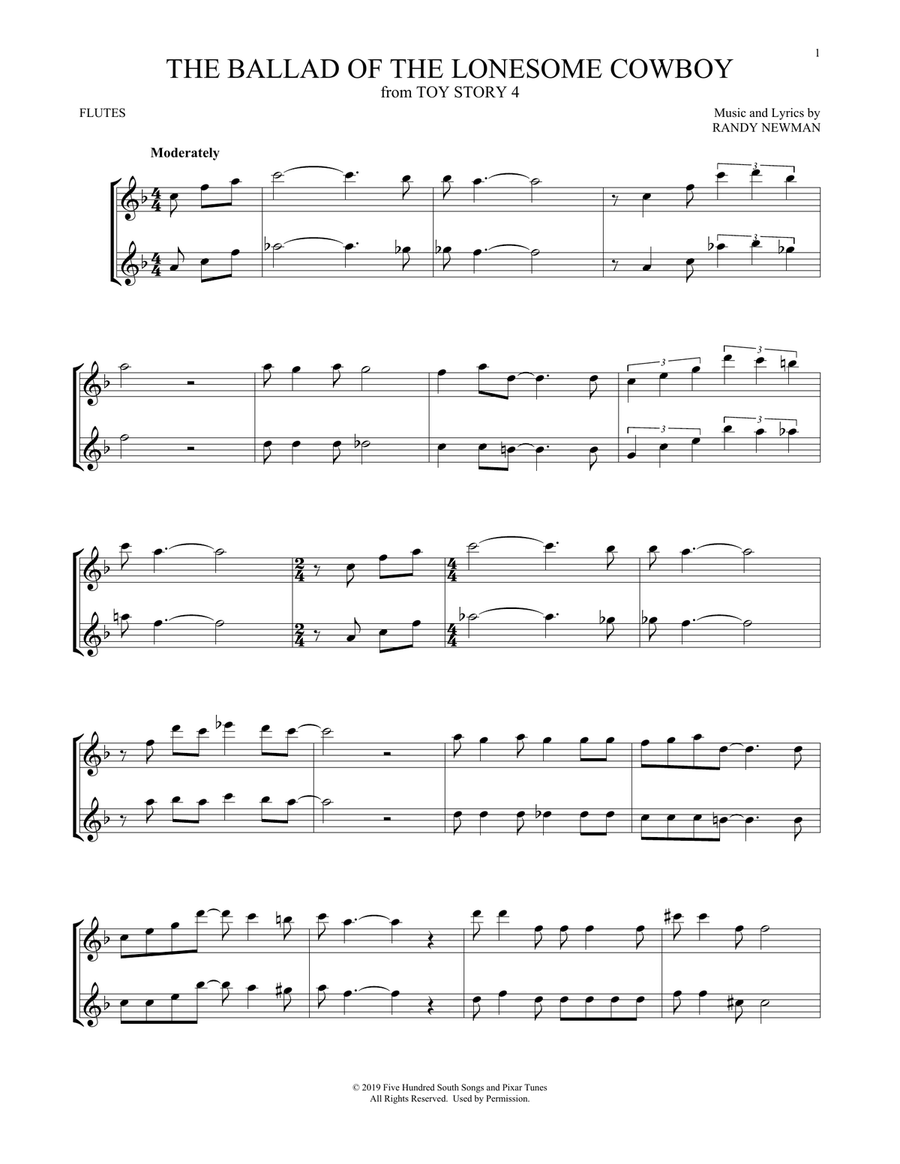 The Ballad Of The Lonesome Cowboy (from Toy Story 4) Flute Duet scores gallery preview page 1
