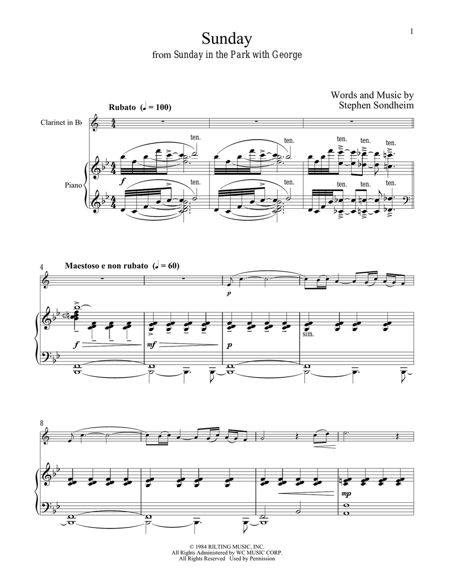Sunday (from Sunday in the Park with George) Clarinet Solo scores gallery preview page 1