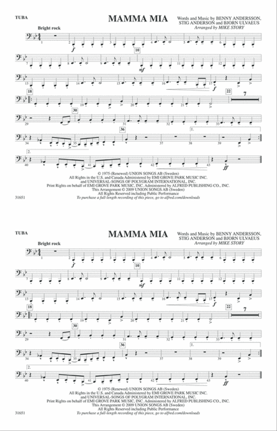 Mamma Mia: Tuba Marching Band scores gallery preview page 1