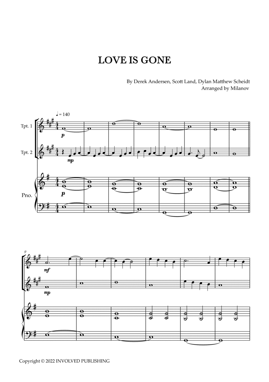 Love Is Gone Trumpet Duet scores gallery preview page 1
