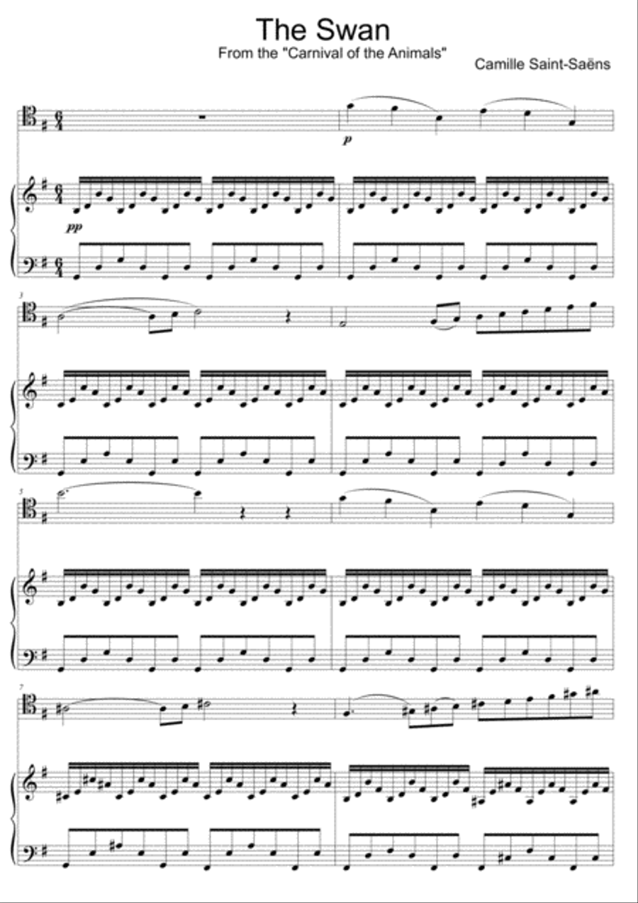 Saint-Saens The Swan Cello and Piano Piano Accompaniment scores gallery preview page 2