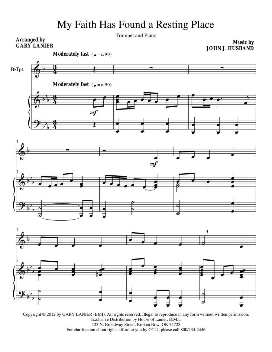 My Faith Has Found a Resting Place (Trp Piano and trp part) Trumpet Duet scores gallery preview page 1