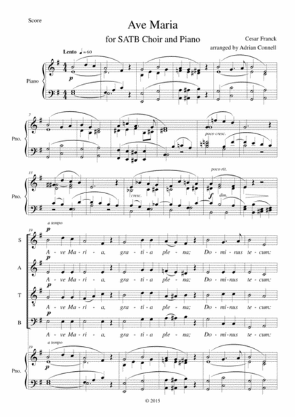 Franck Ave Maria arranged for SATB choir and piano (or organ)