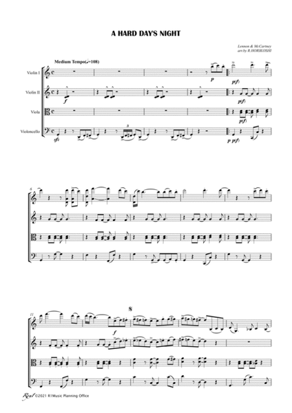 A Hard Day's Night by The Beatles String Quartet - Digital Sheet Music