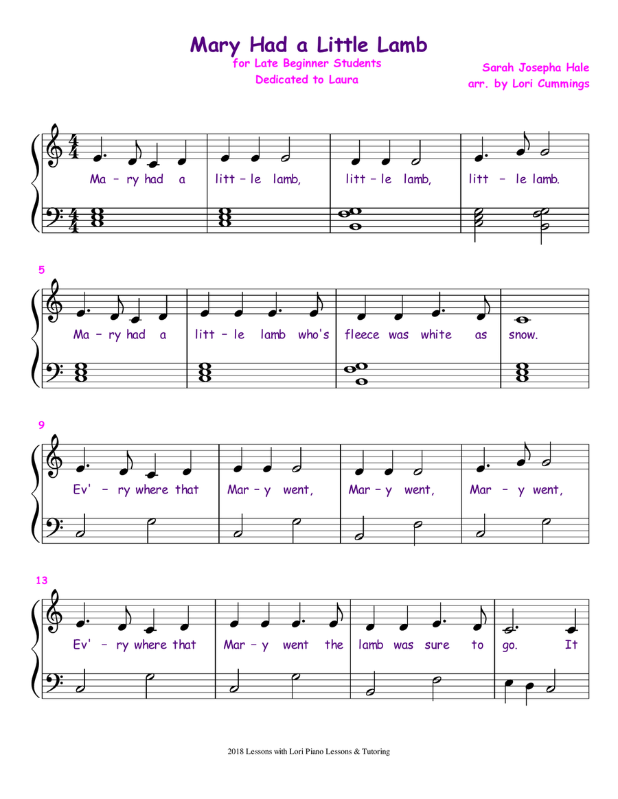 Mary Had a Little Lamb Piano Method scores gallery preview page 1