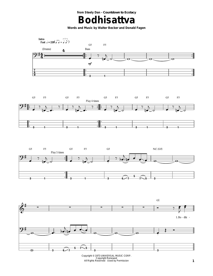 Bodhisattva Bodhisattva Bass Guitar Tablature scores gallery preview page 1