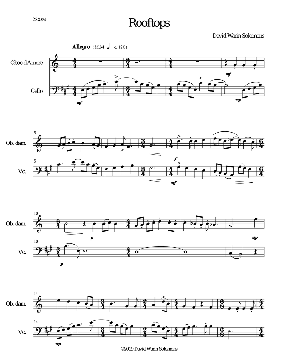 Rooftops for oboe d'amore and cello Oboe scores gallery preview page 1