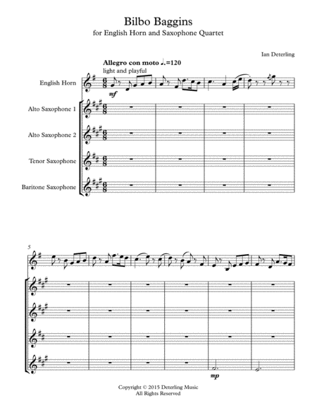 Bilbo Baggins (for English Horn and Saxophone Quartet)