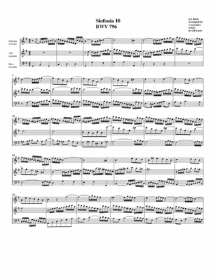 Sinfonia (Three part invention) no.10, BWV 796 (arrangement for 3 recorders)