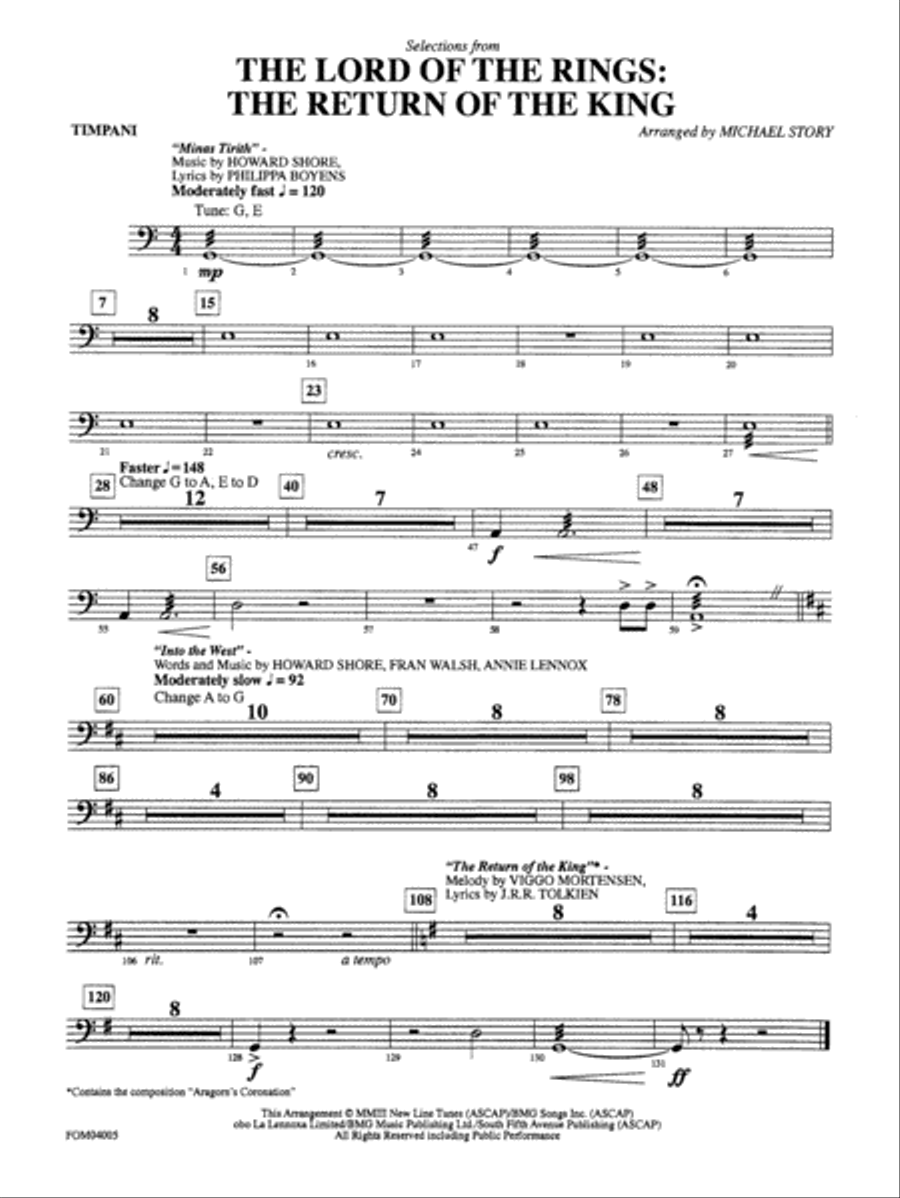The Lord of the Rings: The Return of the King, Selections from: Timpani Full Orchestra scores gallery preview page 1