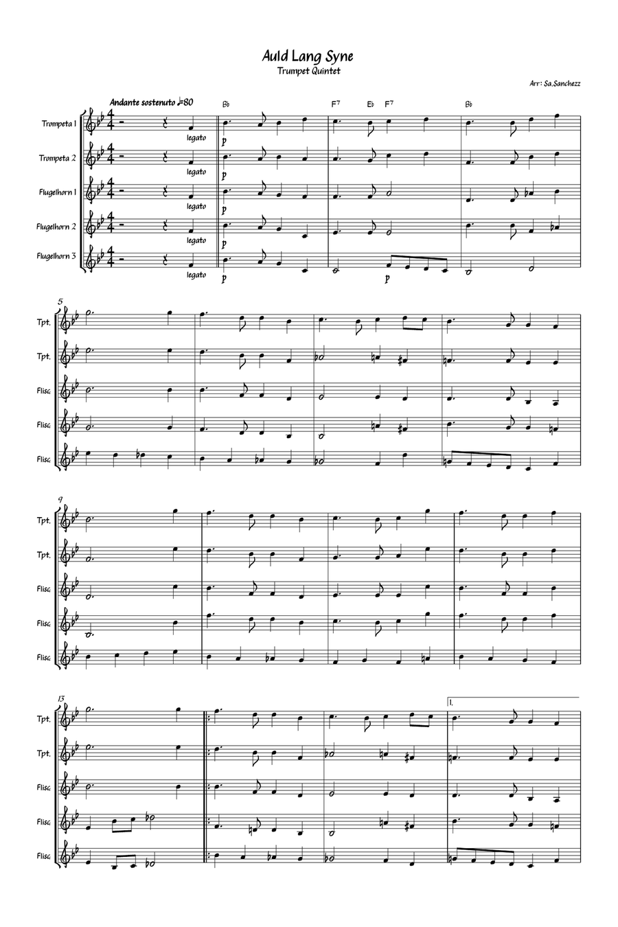 Auld Lang Syne Trumpet Quintet Brass Quintet scores gallery preview page 1