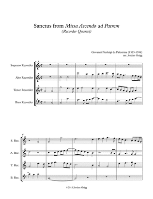 Book cover for Sanctus from Missa Ascendo ad Patrem (Recorder Quartet)